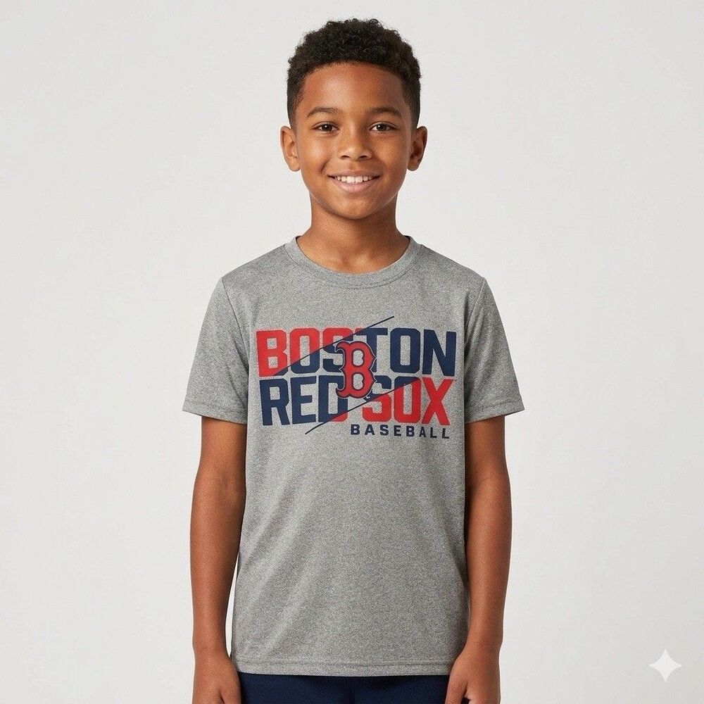 MLB Boston Red Sox Youth Medium Heather Gray Performance T-Shirt Baseball M 8/10